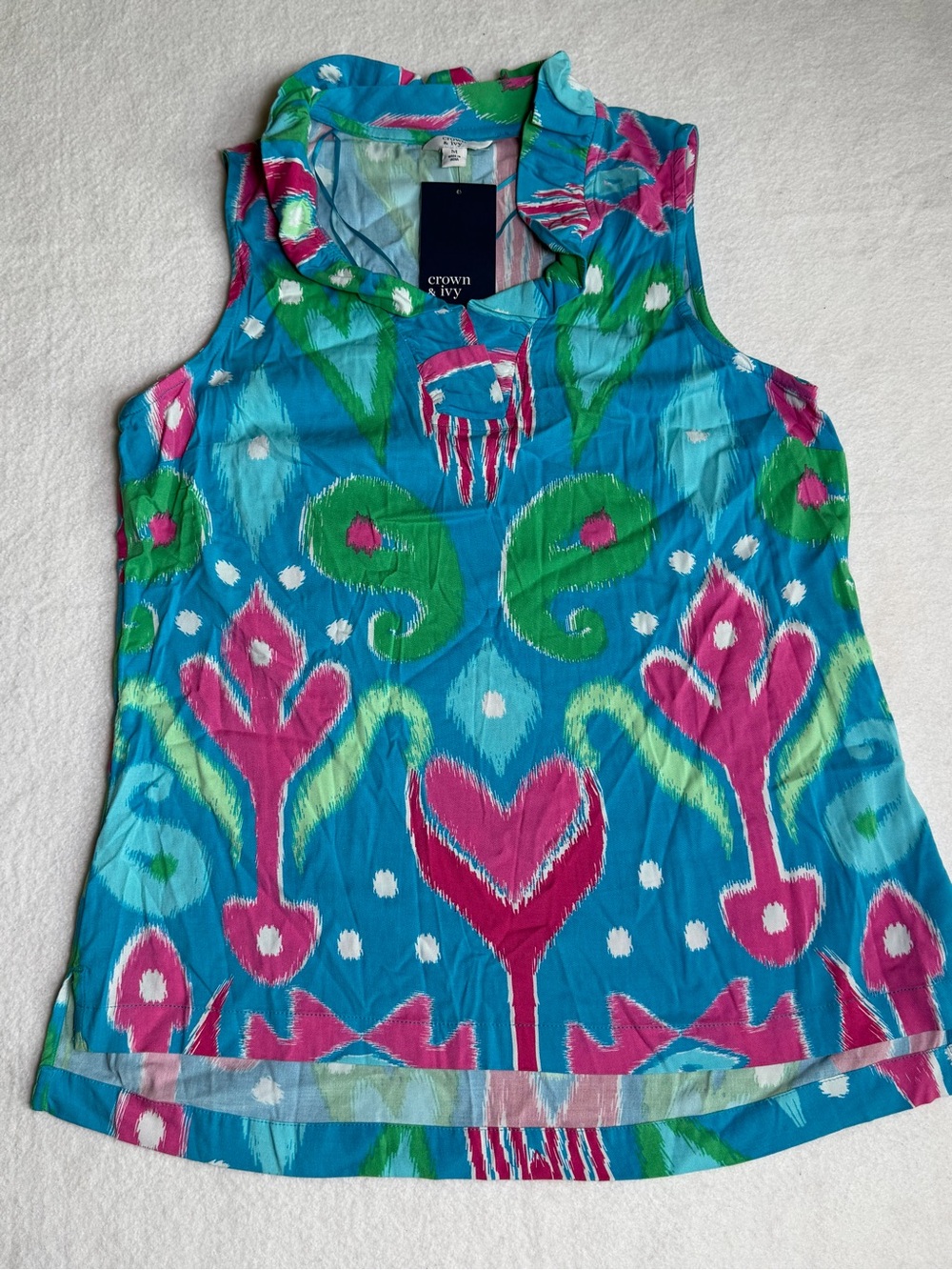 crown & ivy Turquoise Floral-Print Sleeveless Tank NWT M